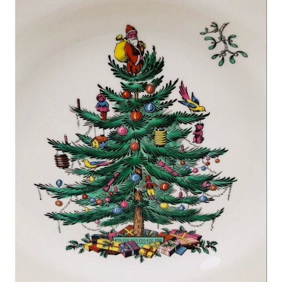 Vintage Spode Christmas Tree Holiday Dinner Plate England S3324U Green Trim - Picture 8 of 10